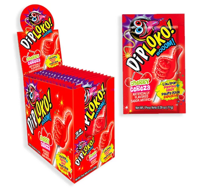 Dip Loko Lollipop with Popping Candy - Cherry: 24-Piece Box