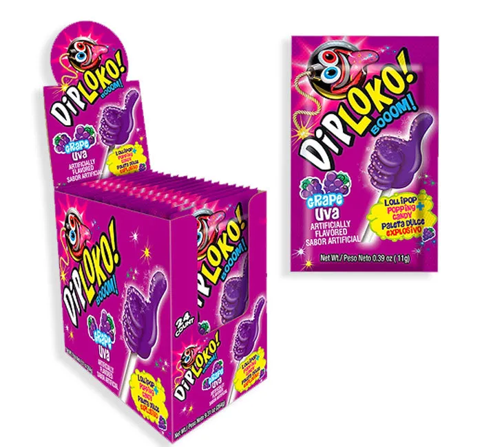 Dip Loko Lollipop with Popping Candy - Grape: 24-Piece Box