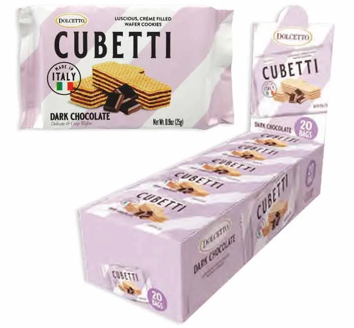 Dolcetto Cubetti Wafer Cookies Snack Size - Dark Chocolate: 20-Piece Display