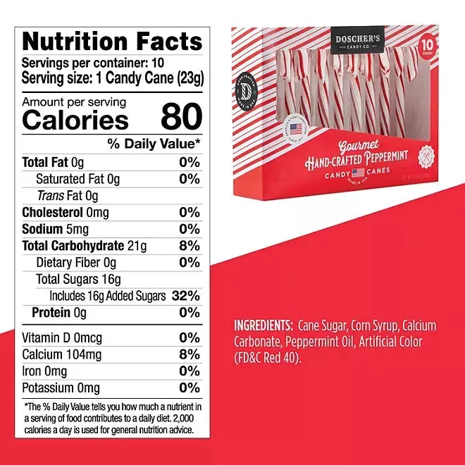 Doscher's Gourmet Hand Crafted Peppermint Candy Canes: 10-Piece Box - Image 2