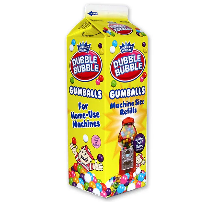 Dubble Bubble Assorted Colors 1/2-Inch Gumballs Refill Milk Carton: 24-Piece Case