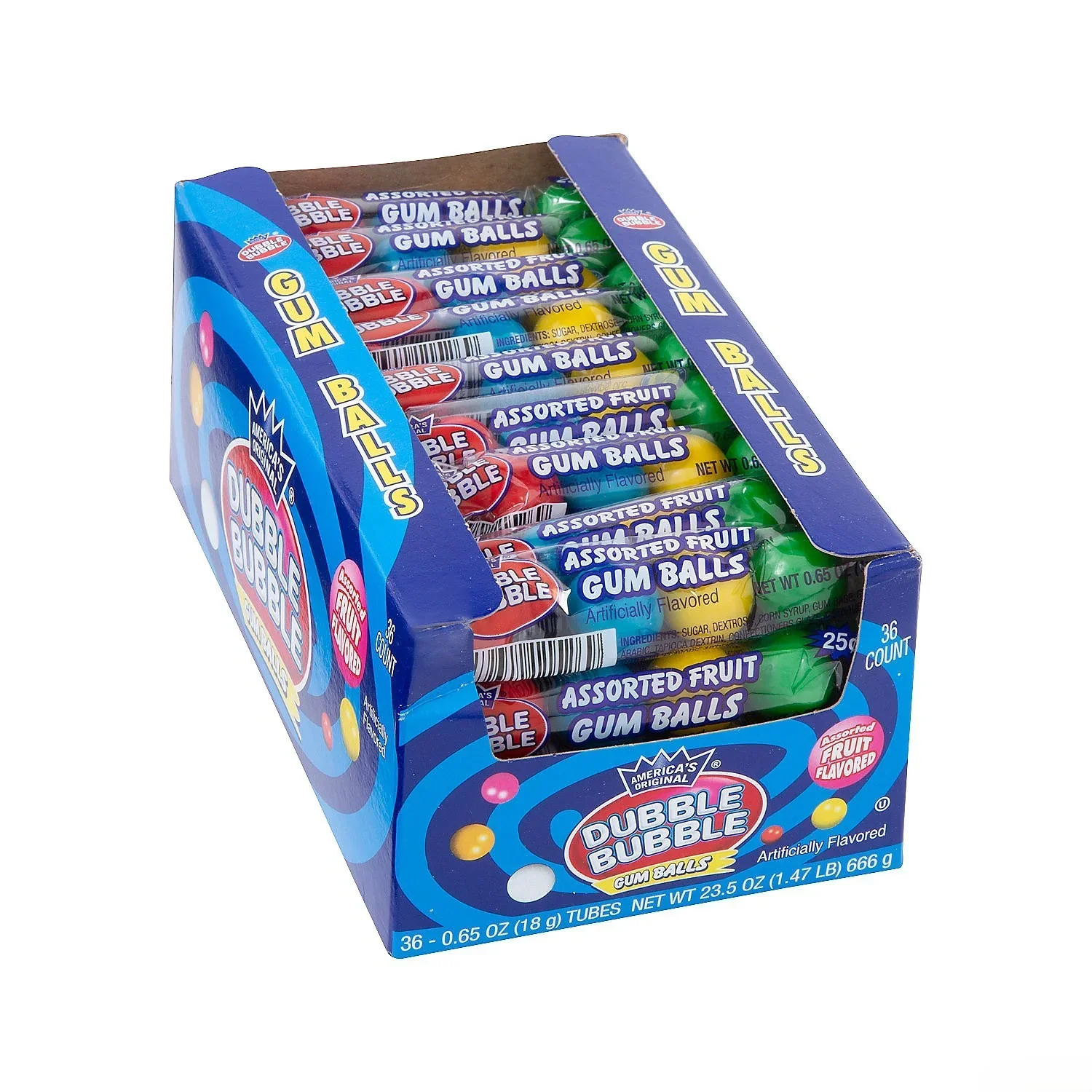 Dubble Bubble Assorted Gumballs Tubes: 36-Piece Box