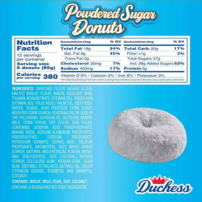 Duchess Mini Powdered Sugar Donut Pack: 12-Piece Box - Image 2