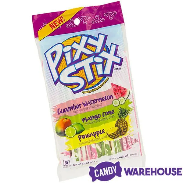 Pixy Stix Candy Powder Straws Bags - Cucumber Watermelon, Mango Lime, & Pineapple: 12-Piece Box - Image 4
