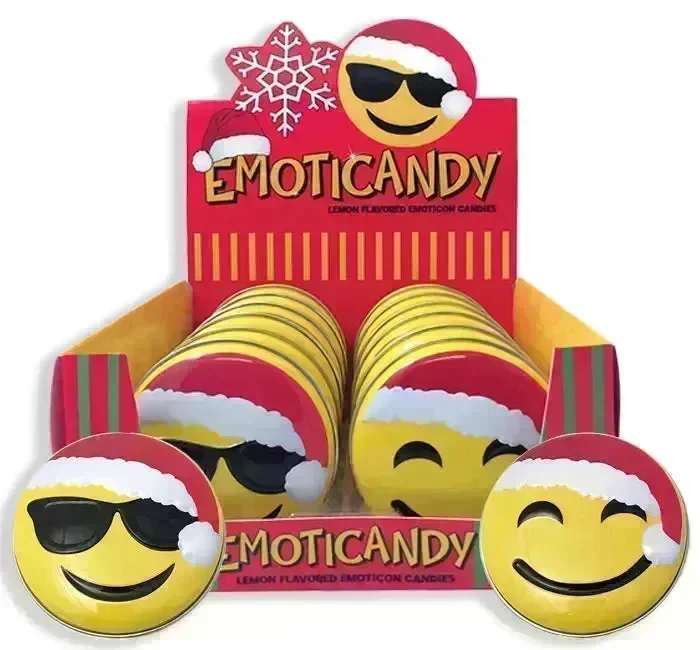 Emoji Christmas Sour Lemon Tins: 12-Piece Display
