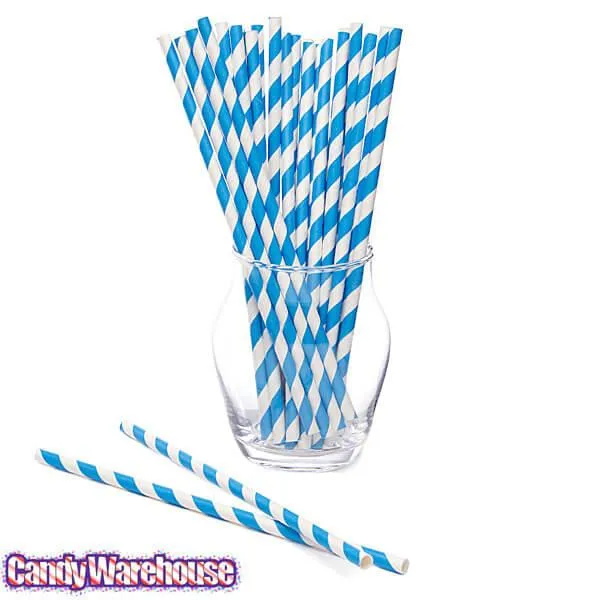 Paper 7.75-Inch Drinking Straws - European Blue Stripes: 25-Piece Pack - Image 2