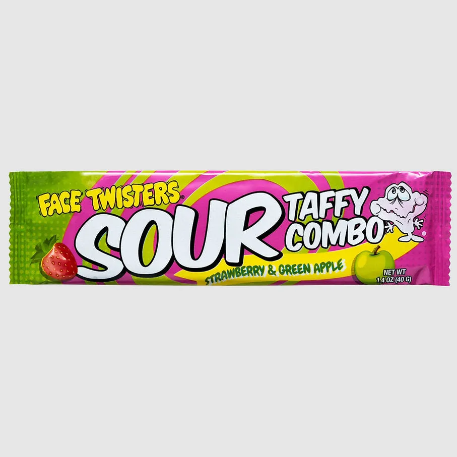 Face Twisters Sour Taffy Combo - Strawberry & Green Apple: 48-Piece Display - Image 3