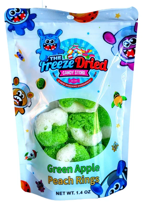 Freeze Dried Green Apple Peach Rings Candy - Image 3