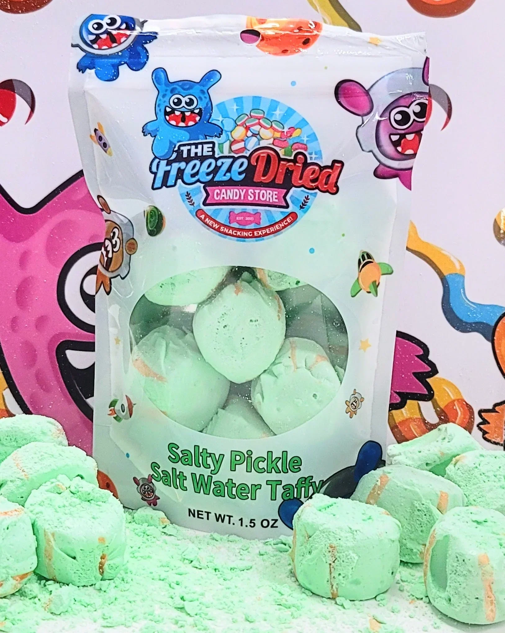 Freeze Dried Pickle Salt Water Taffy Candy