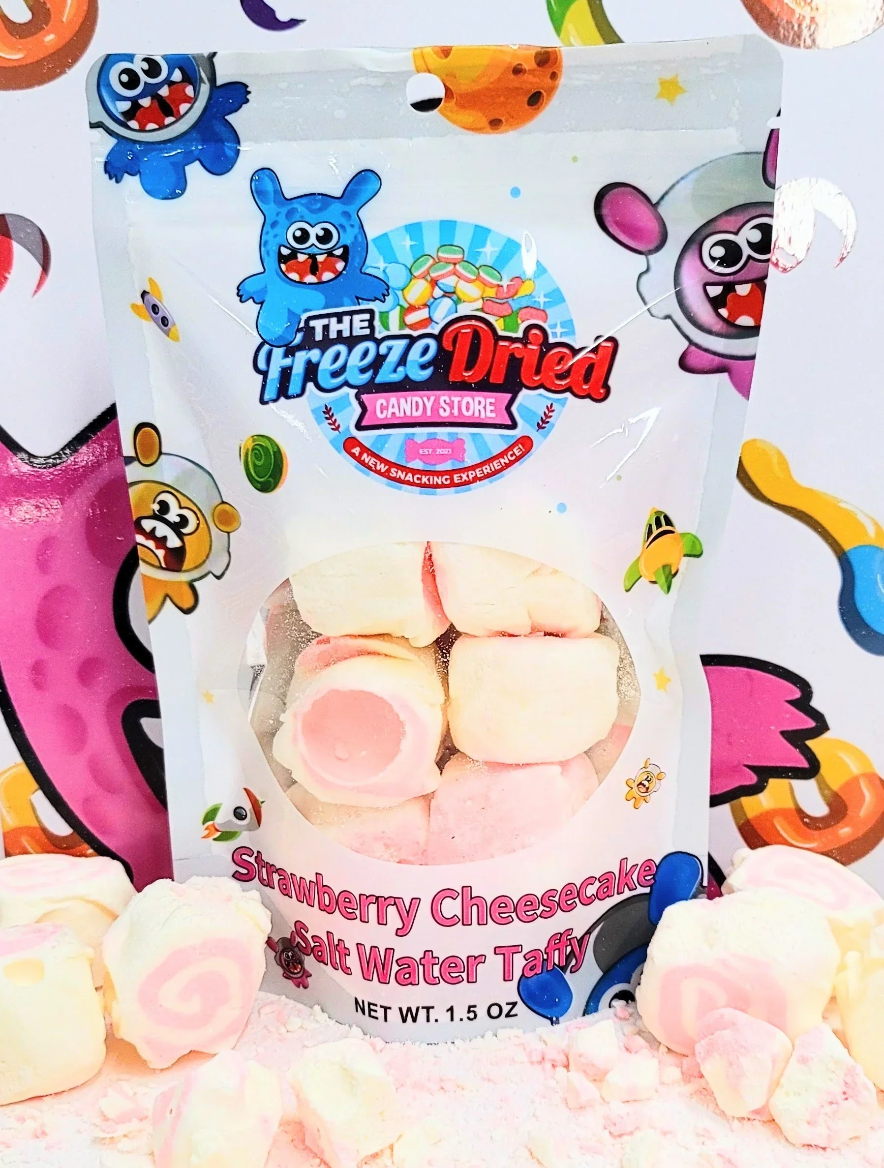 Freeze Dried Strawberry Cheesecake Salt Water Taffy Candy - Image 2