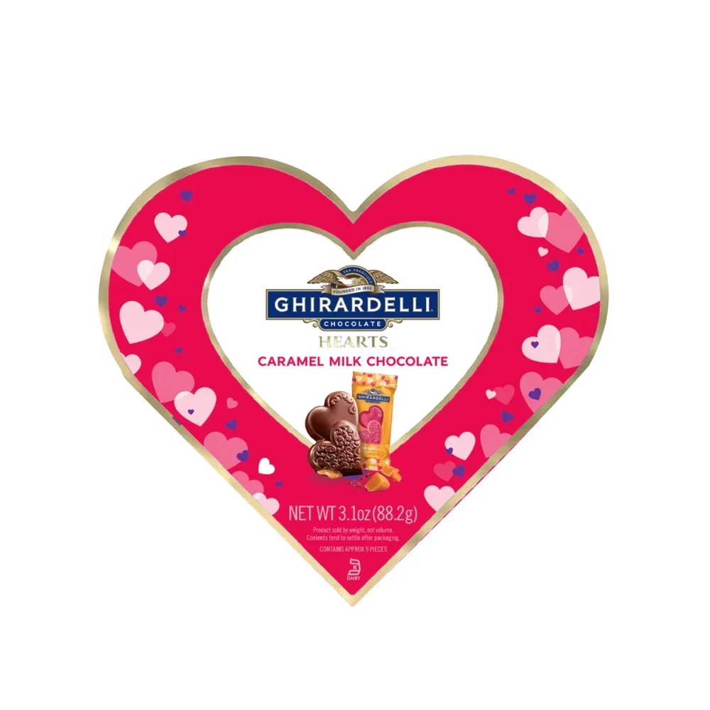 Ghirardelli Caramel Milk Chocolate Hearts Gift Box: 6-Piece Case