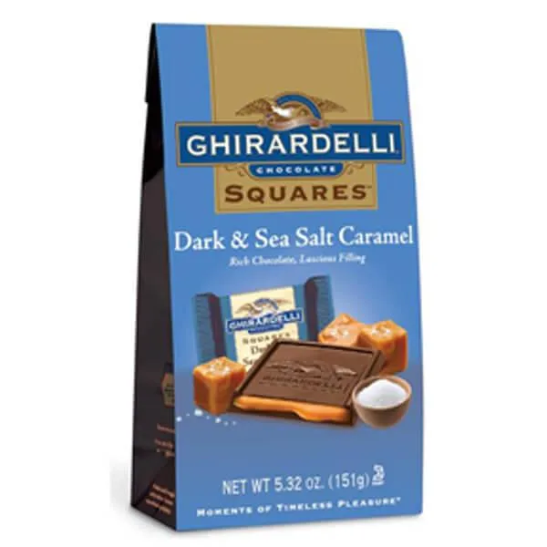 Ghirardelli Dark Chocolate Squares with Sea Salt Caramel Filling 5-Ounce Bags: 6-Piece Box
