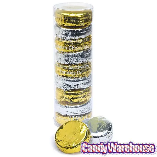 Belgian Milk Chocolate Covered Oreo Cookies - Gold and Silver Foiled: 9-Piece Gift Tube - Image 2