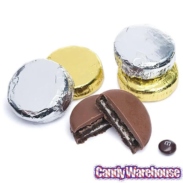 Belgian Milk Chocolate Covered Oreo Cookies - Gold and Silver Foiled: 9-Piece Gift Tube - Image 3