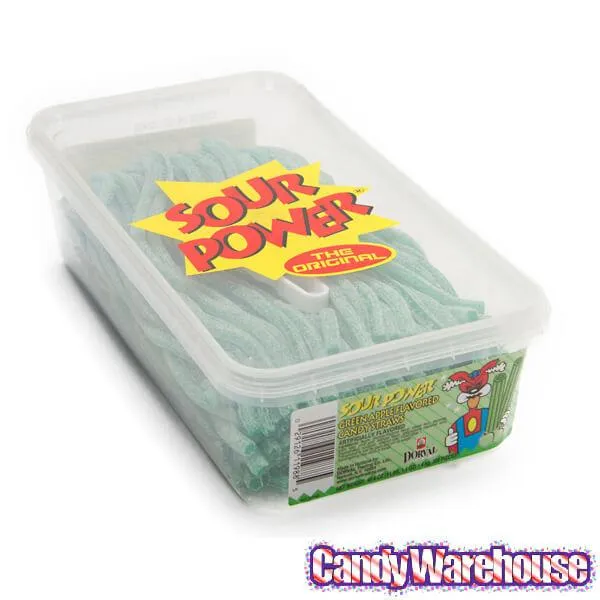 Dorval Sour Power Straws Candy - Green Apple: 200-Piece Tub - Image 2