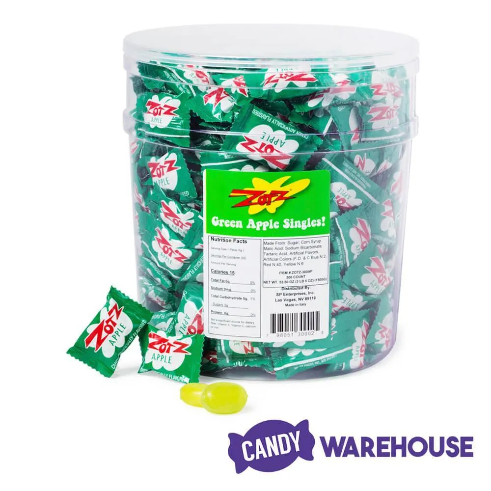 Green Apple Zotz Sour Fizz Candy: 300-Piece Tub - Image 3