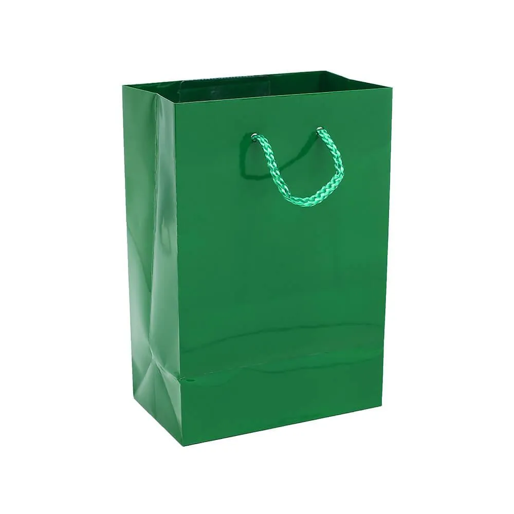 Green Glossy Candy Bags with Handles - Small: 12-Piece Pack