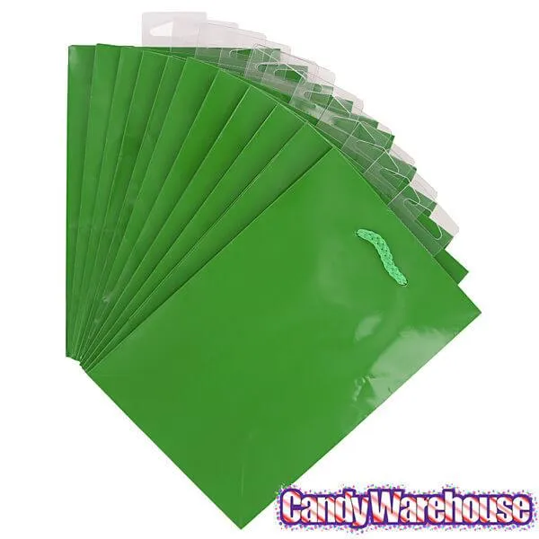Green Glossy Candy Bags with Handles - Small: 12-Piece Pack - Image 2