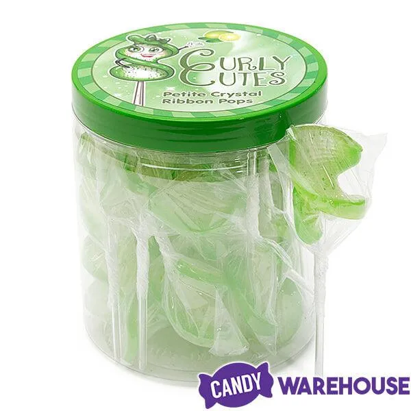 CurlyCutes Petite Crystal Ribbon Pops - Green Lime: 20-Piece Jar - Image 4