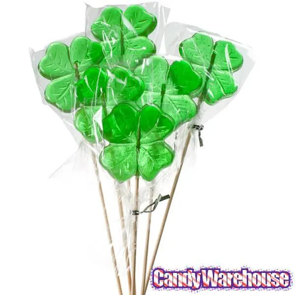 Green Shamrock 4-Leaf Clover Lollipops: 12-Piece Bag - Image 2