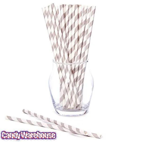 Paper 7.75-Inch Drinking Straws - Grey Stripes: 25-Piece Pack - Image 2