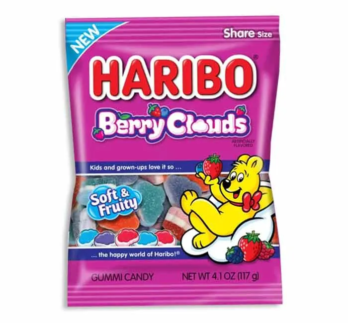 Haribo Berry Clouds Gummy Peg Bags: 12-Piece Box
