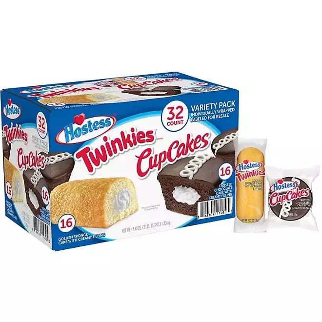 Hostess Twinkies & Cupcakes Snack Size Variety Pack: 32-Piece Box