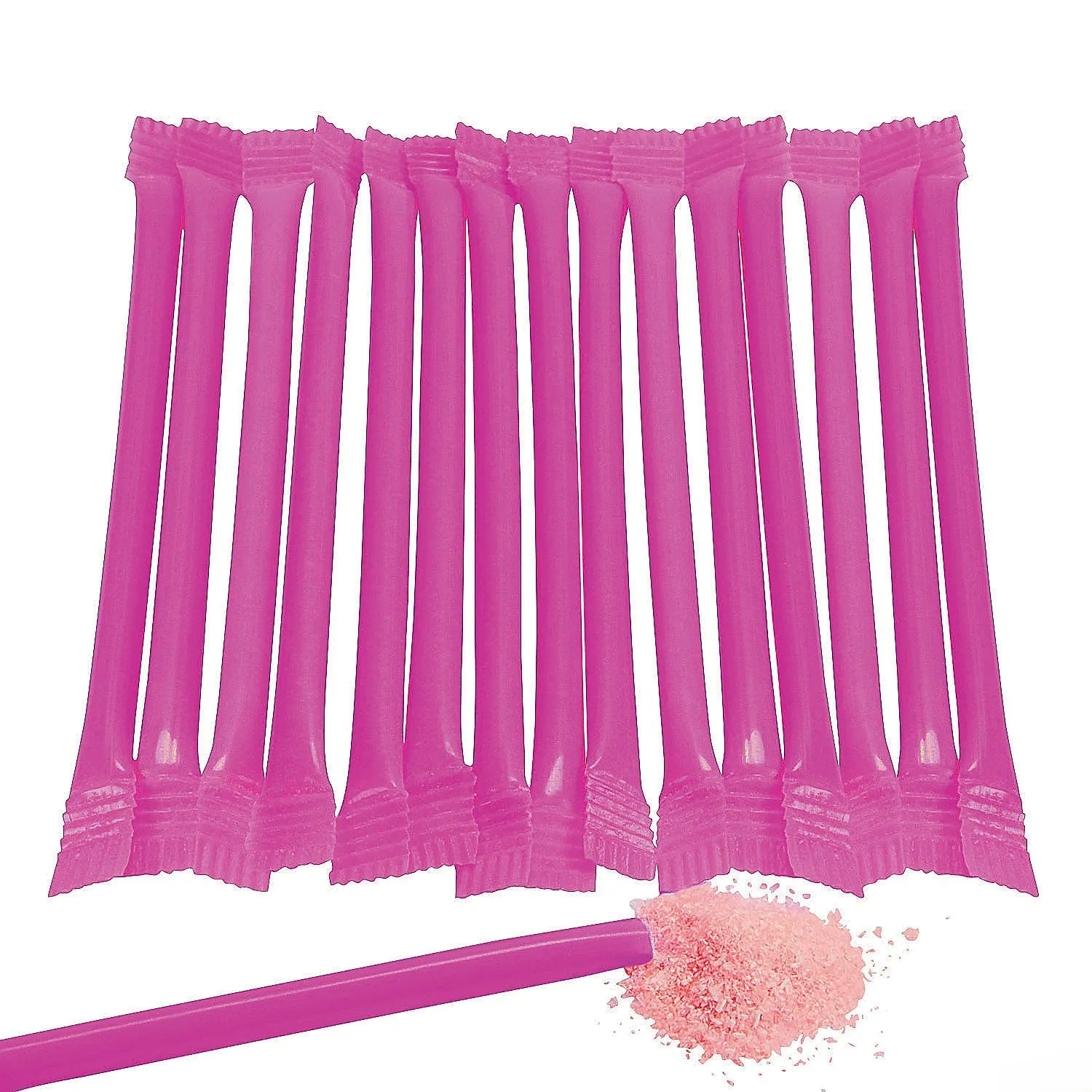Hot Pink Candy Powder Filled Plastic Mini Straws - Bubblegum: 240-Piece Bag