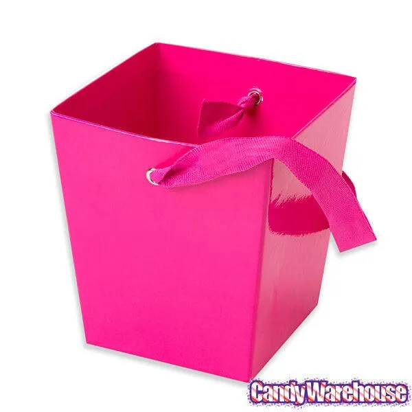 Hot Pink Cardboard Buckets with Ribbon Handles: 6-Piece Set - Image 2
