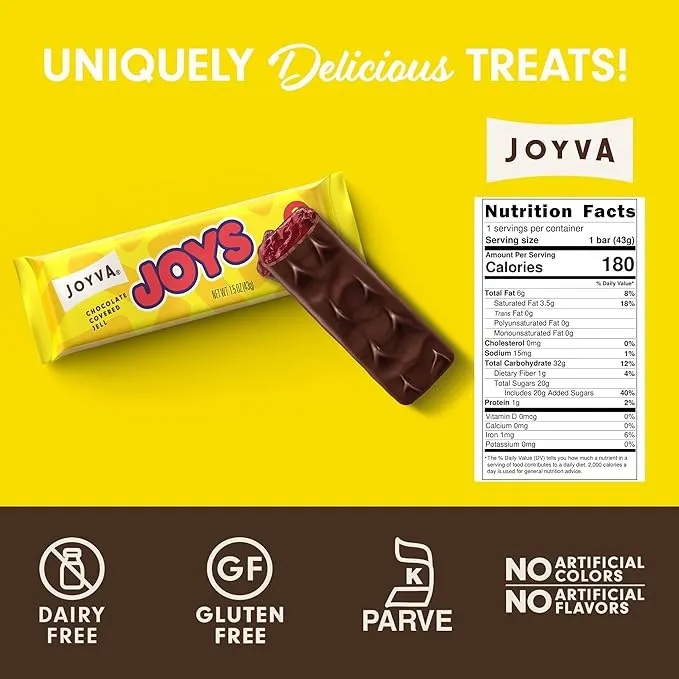 Joyva Joys Chocolate Covered Jelle Raspberry Bars: 36-Piece Box - Image 3