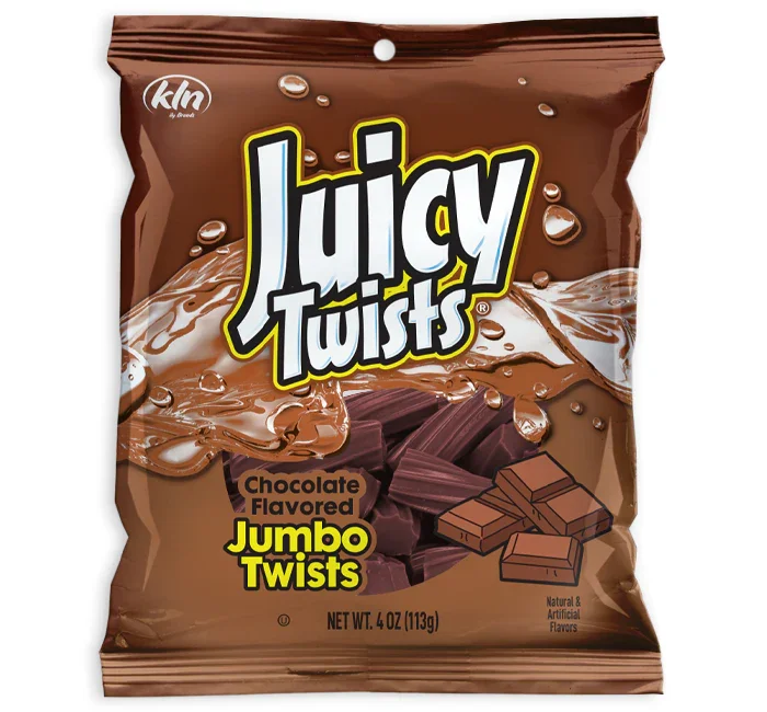 Kenny's Juicy Licorice Twists- Chocolate Peg Bag: 12-Piece Case