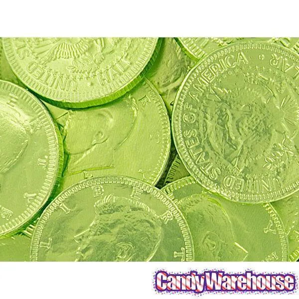 Kiwi Green Foiled Milk Chocolate Coins: 1LB Bag - Image 2