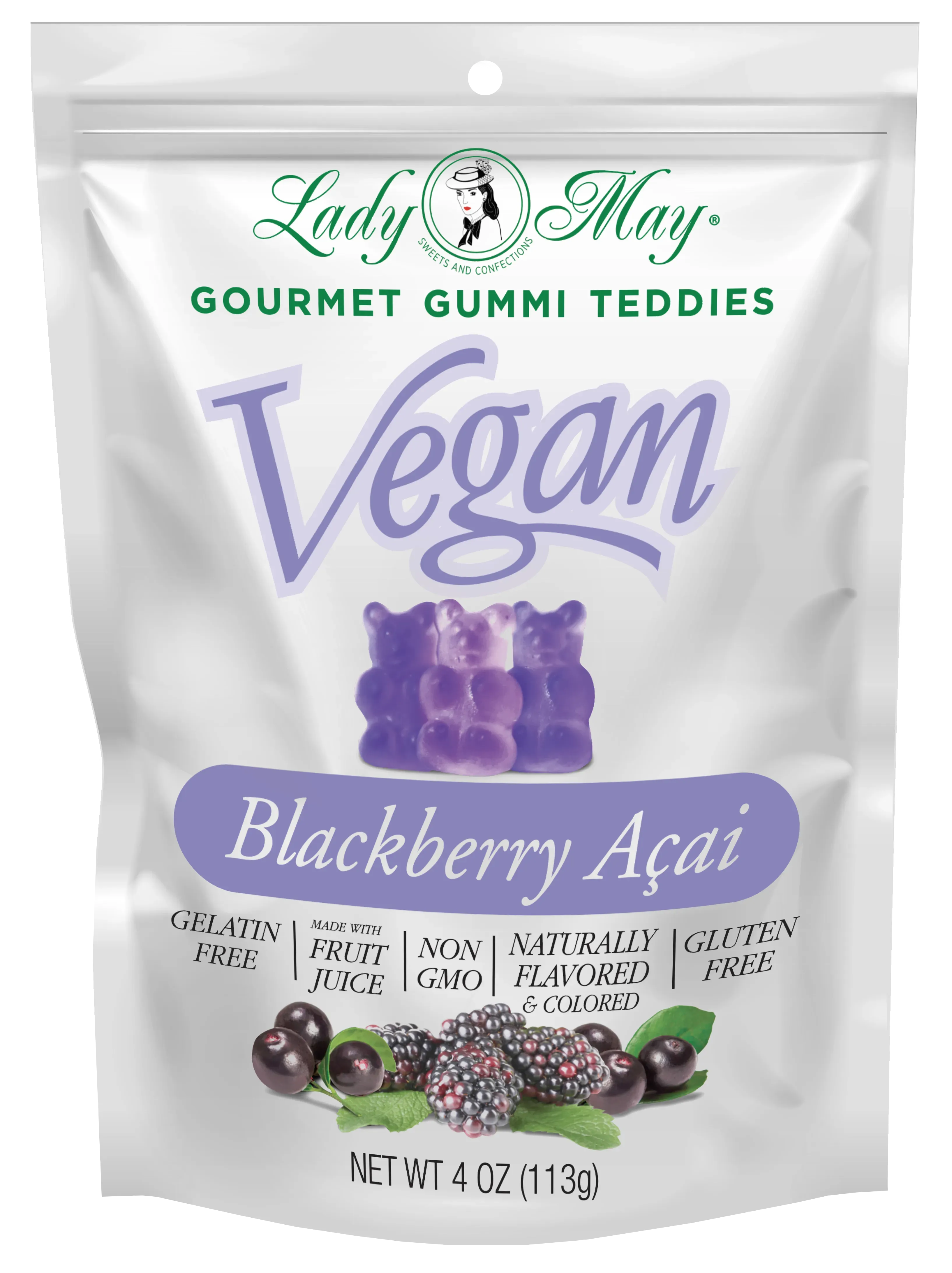 Lady May Sweets Vegan Gourmet Blackberry Açaí  Gummi Teddies