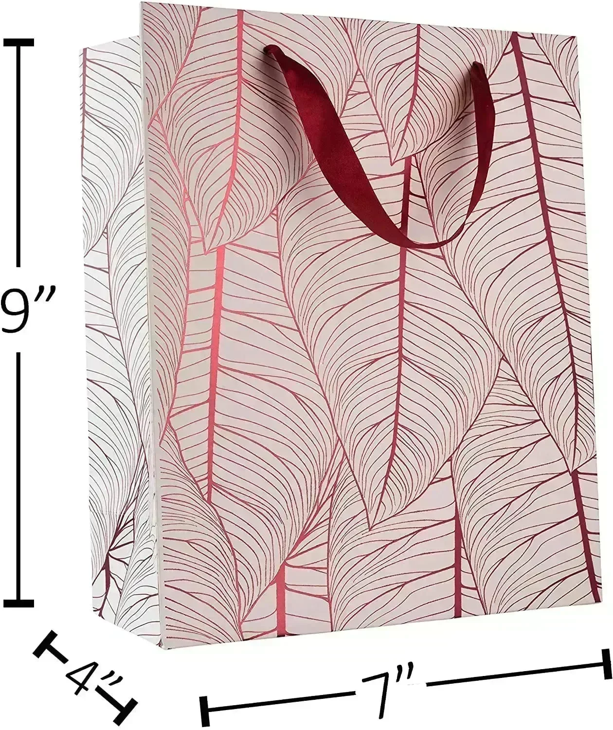 Leaf Design Maroon Gift Bags 12 Pack 12.5"X10.25"X4.75" - Image 2