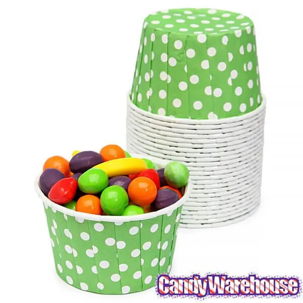 Paper 4-Ounce Candy Cups - Light Green Polka Dots: 25-Piece Pack - Image 3