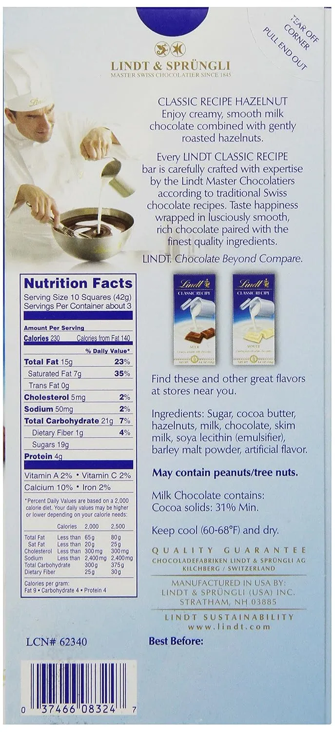 Lindt Milk Chocolate Hazelnut Bars: 12-Piece Box - Image 3