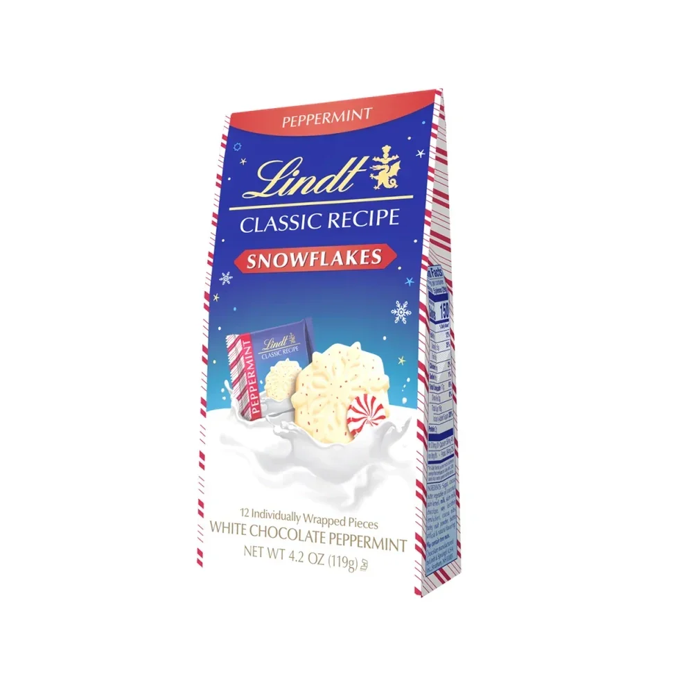 Lindt White Chocolate Peppermint Snowflakes Candy Bag: 6-Piece Case