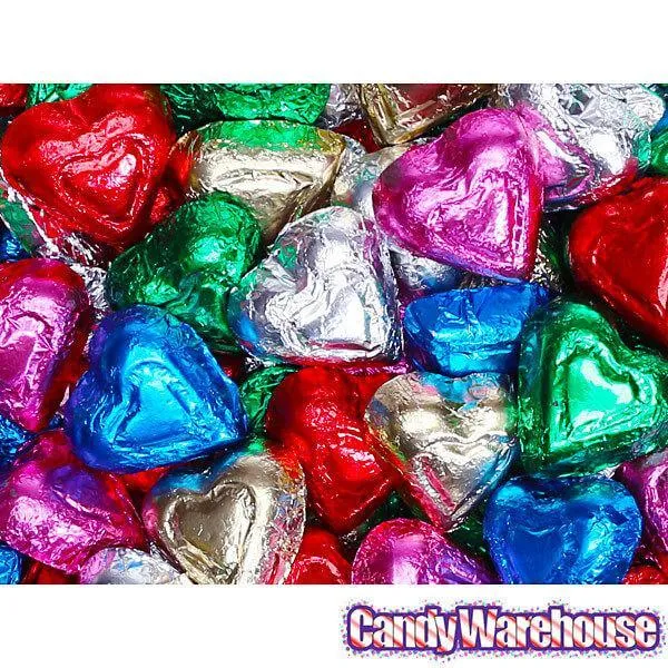 Madelaine Assorted Colors Foiled Milk Chocolate Hearts: 5LB Bag - Image 2