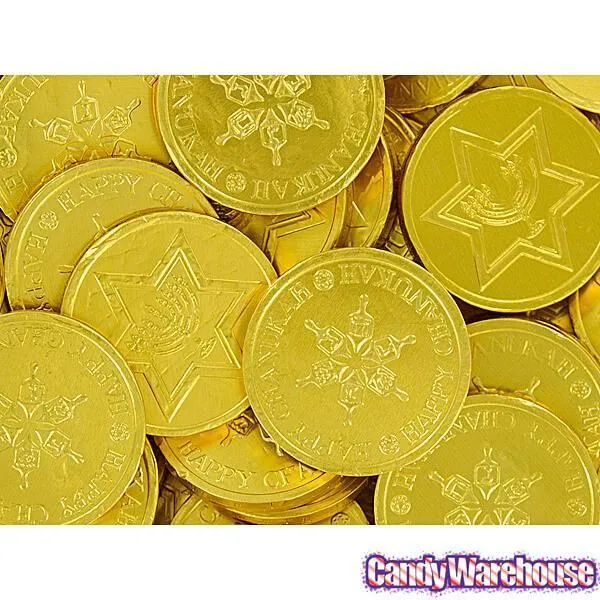 Madelaine Chanukah Gelt Gold Foiled Milk Chocolate Coins: 5LB Bag - Image 2