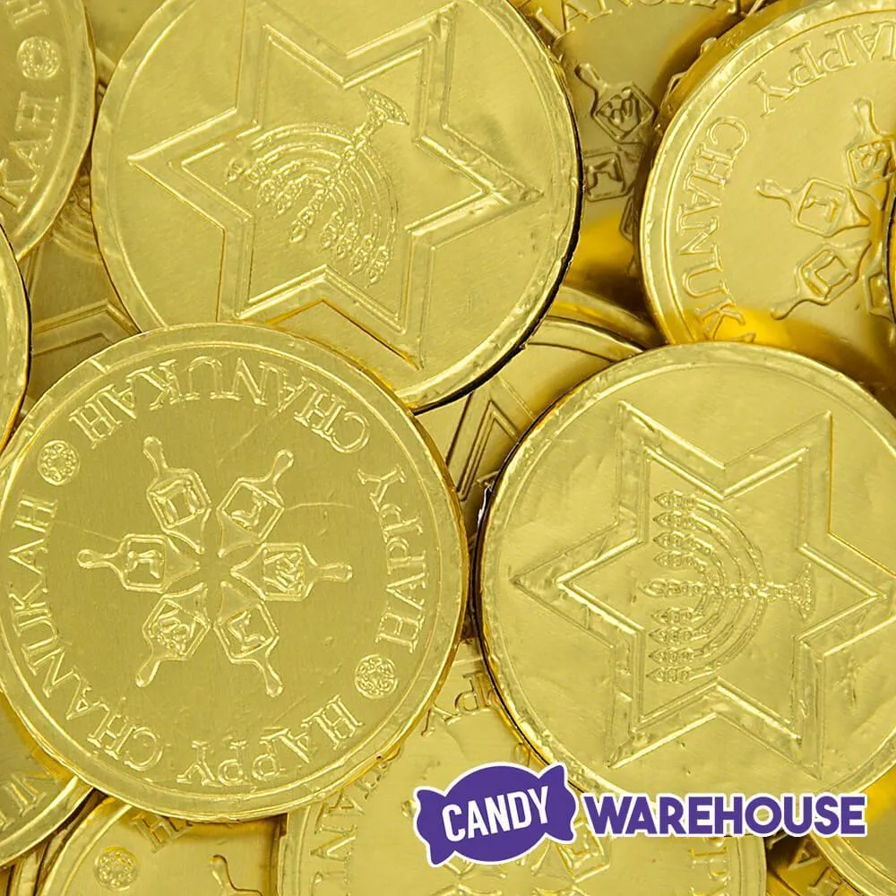Madelaine Chanukah Gelt Gold Foiled Milk Chocolate Coins in Mesh Bags: 24-Piece Tub - Image 3