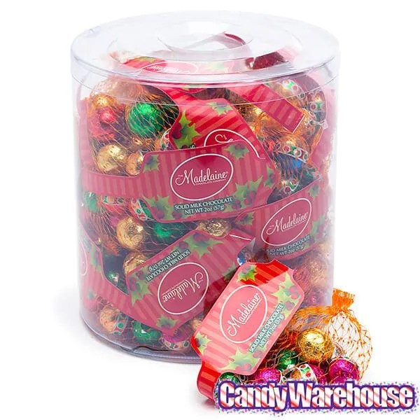 Madelaine Christmas Foiled Milk Chocolate Balls 2-Ounce Mesh Bags: 24-Piece Tub - Image 4