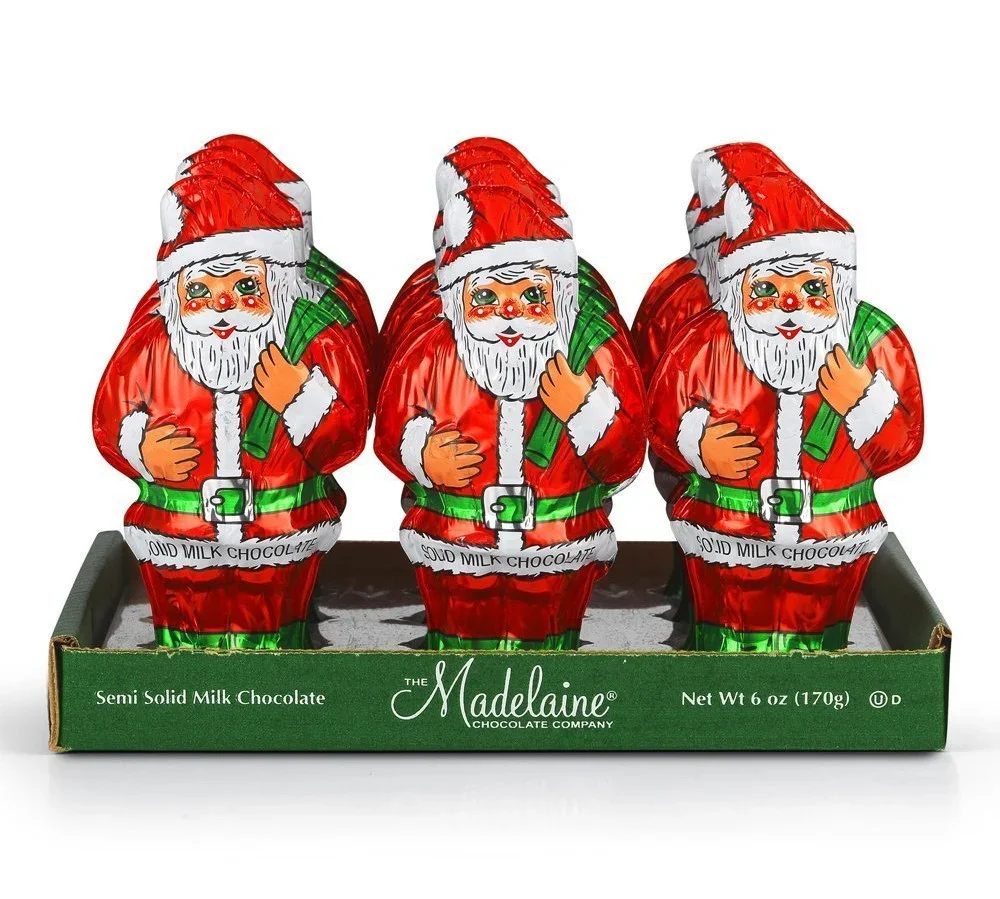 Madelaine Foiled 6-Ounce Solid Milk Chocolate Santas: 12-Piece Display