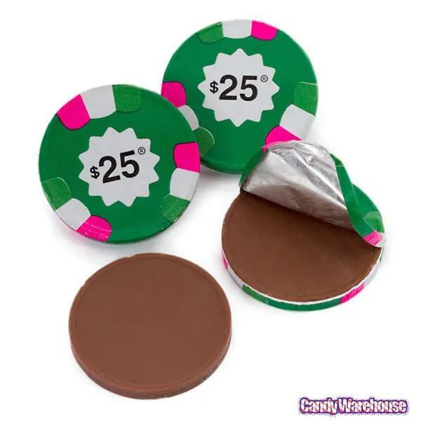 Madelaine Foiled Chocolate Poker Chips - $5 and $25 Designs: 36-Piece Rack - Image 2