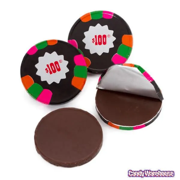 Madelaine Foiled Chocolate Poker Chips - Black $100 Design: 36-Piece Rack - Image 2