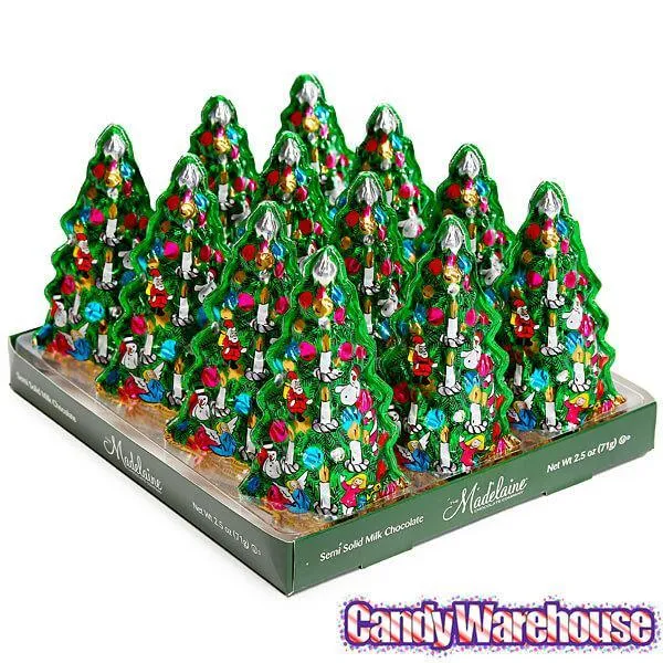 Madelaine Foiled Semi-Solid Milk Chocolate Christmas Trees: 12-Piece Display - Image 3