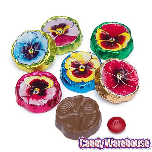 Madelaine Foiled Milk Chocolate Flower Wafers - Pansies: 5LB Bag - Image 3