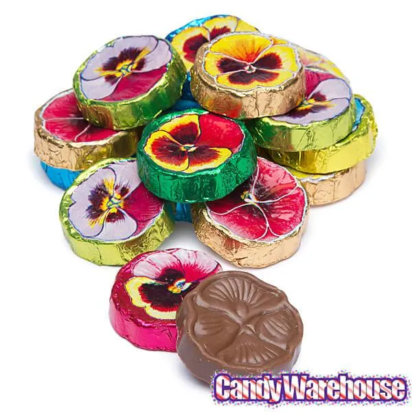 Madelaine Foiled Milk Chocolate Flower Wafers - Pansies: 5LB Bag - Image 4