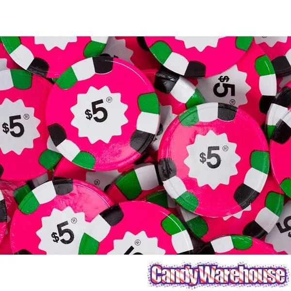 Madelaine Foiled Milk Chocolate Poker Chips - $5 Pink: 5LB Bag - Image 3