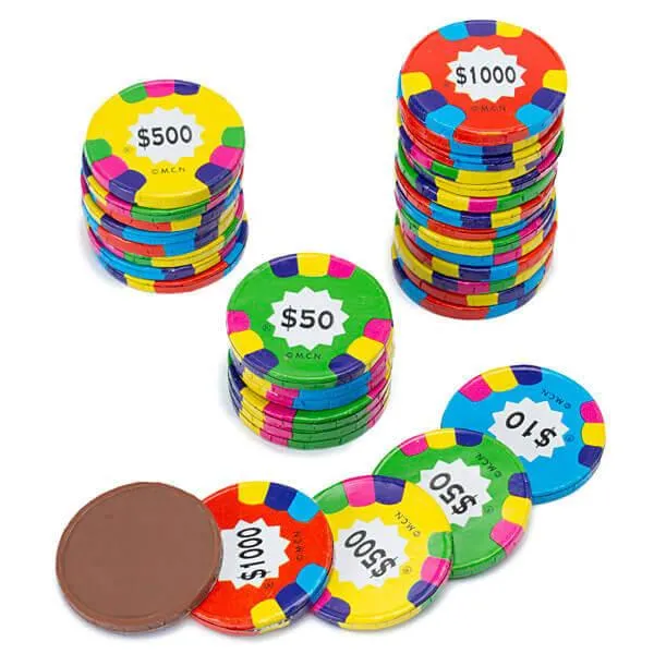 Madelaine Foiled Milk Chocolate Poker Chips - Assorted: 10LB Case