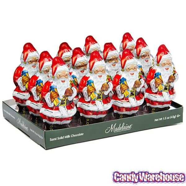 Madelaine Foiled Semi-Solid Milk Chocolate Santas: 12-Piece Display - Image 2
